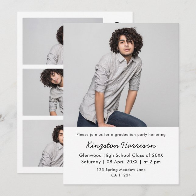 Modern Multi Photo Boy Graduation Invitation (Front/Back)