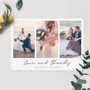 Modern Multi Photo Collage Love and Thanks Wedding Thank You Card