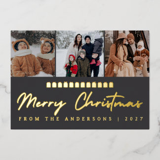 Modern Multi Photo Collage Merry Christmas Foil Holiday Card