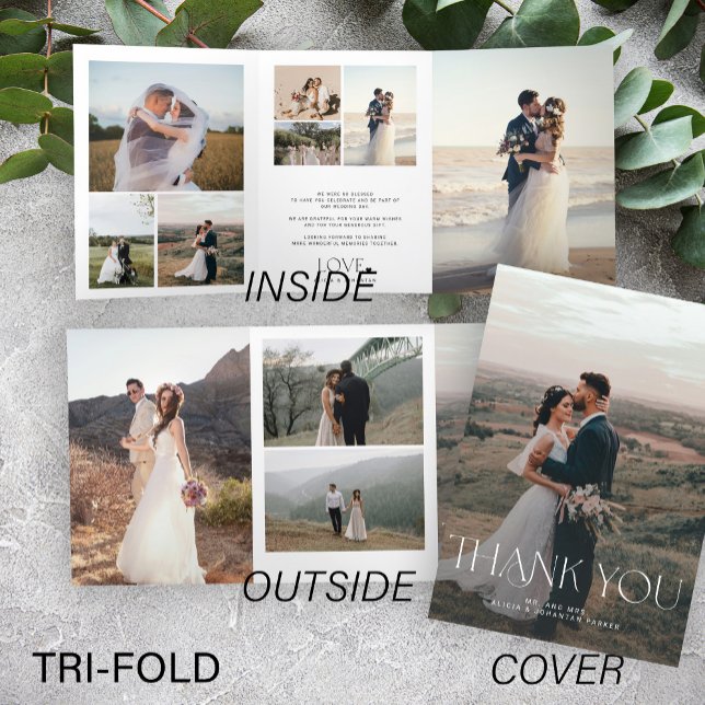 Modern multi photo collage wedding thank you card (Creator Uploaded)