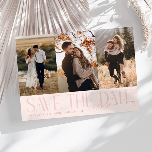 Modern Multi Photo Couple's Signature Peach Save The Date (Creator Uploaded)