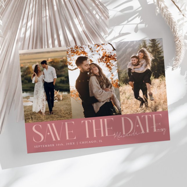 Modern Multi Photo Couple's Signature Pink Save The Date (Creator Uploaded)
