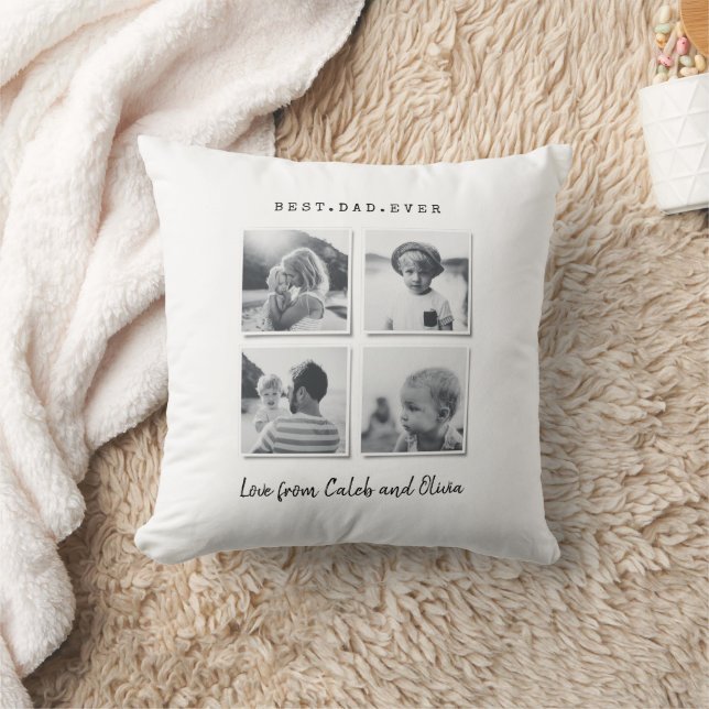 Modern multi photo dad gift elegant black white fo cushion (Blanket)
