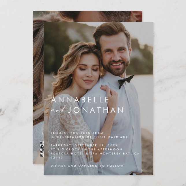 Modern multi photo elegant wedding invitation (Front/Back)