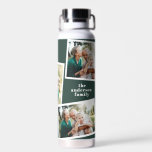 Modern multi photo family green simple family water bottle<br><div class="desc">Modern stylish multi photo family gift. The green colour can be changed.</div>