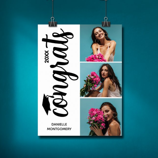 Modern Multi Photo Graduation Party Poster (Chic graduation multiple photo party poster - PRINTED and/or INSTANT DOWNLOAD)