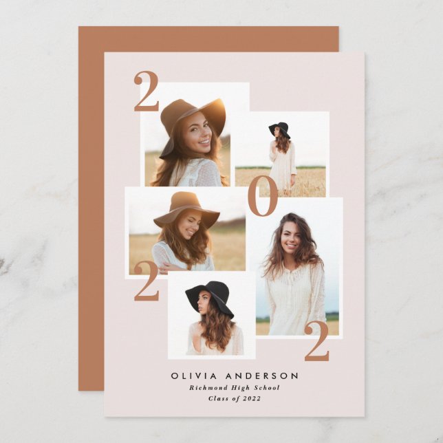 Modern multi photo graphic geometric terracotta announcement (Front/Back)