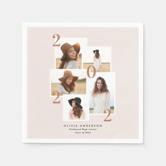 Modern multi photo graphic geometric terracotta  napkin (Front)