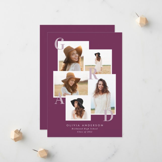 Modern multi photo graphic purple typography announcement (Front/Back In Situ)
