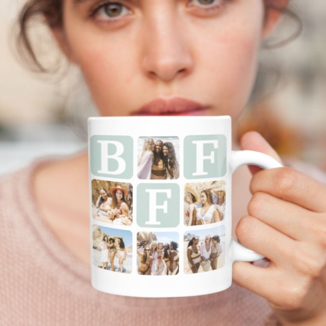Modern Multi Photo Grid BFF Teal Coffee Mug (Creator Uploaded)