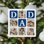 Modern Multi Photo Grid Cute DAD Gift Ceramic Ornament<br><div class="desc">Create your very own DAD christmas ornament with this modern multi-photo grid collage and text. Design features 6 Photographs with curved corner squares with the text DAD in dark blue blocks that can be changed to any colour. On the reverse the text 'World's Best Daddy' with a cute father quote...</div>