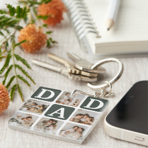 Modern Multi Photo Grid Cute DAD Gift Key Ring
