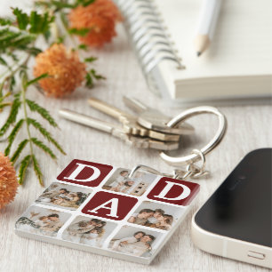 Modern Multi Photo Grid Cute DAD Gift Key Ring