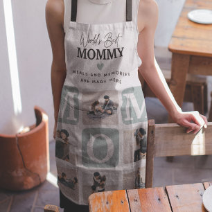 Modern Multi Photo Grid Cute MOM Gift Apron
