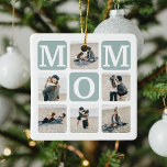 Modern Multi Photo Grid Cute MOM Gift  Ceramic Ornament<br><div class="desc">Create your very own MOM christmas ornament with this modern multi-photo grid collage and text. Design features 6 Photographs with curved corner squares with the text MOM in teal blocks that can be changed to any colour. On the reverse the text 'World's Best Mummy' with a cute mother quote that...</div>