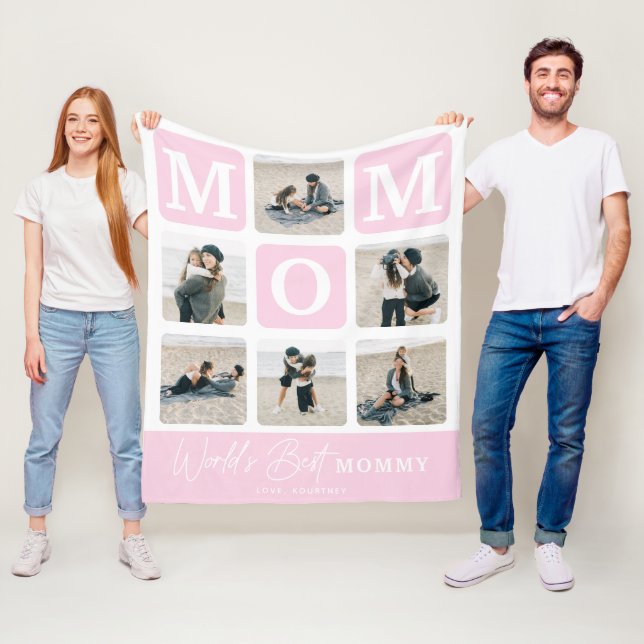 Modern Multi Photo Grid Cute MOM Gift  Fleece Blanket (In Situ)