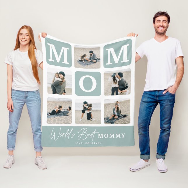 Modern Multi Photo Grid Cute MOM Gift  Fleece Blanket (In Situ)