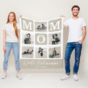 Modern Multi Photo Grid Cute MOM Gift  Fleece Blanket
