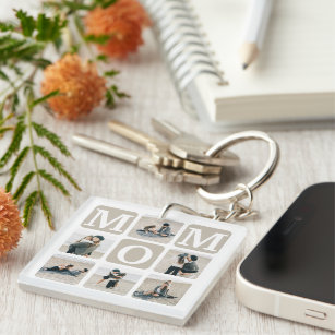 Modern Multi Photo Grid Cute MOM Gift Keychain