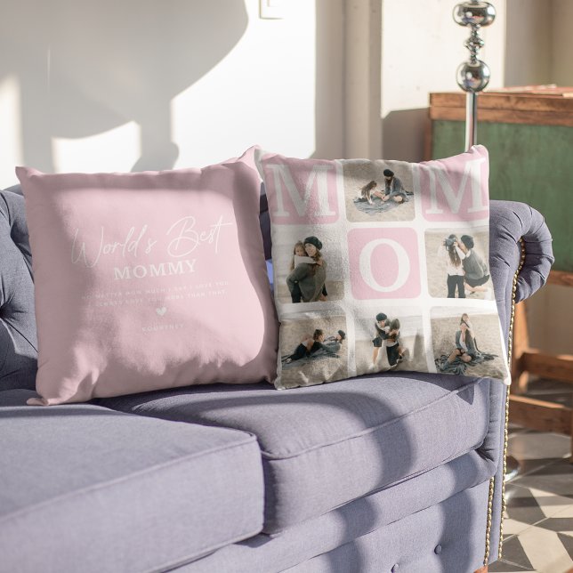 Modern Multi Photo Grid Cute MOM Gift  Throw Pillo Cushion (Creator Uploaded)