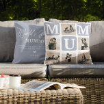 Modern Multi Photo Grid Cute MUM Gift  Cushion<br><div class="desc">Create your very own MUM pillow with this modern multi-photo grid collage and text. Design features 6 Photographs with curved corner squares with the text MUM in teal blocks that can be changed to any colour. On the reverse the text 'World's Best Mummy' with a cute mother quote that can...</div>