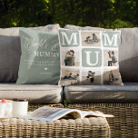 Modern Multi Photo Grid Cute MUM Gift  Cushion<br><div class="desc">Create your very own MUM pillow with this modern multi-photo grid collage and text. Design features 6 Photographs with curved corner squares with the text MUM in teal blocks that can be changed to any colour. On the reverse the text 'World's Best Mummy' with a cute mother quote that can...</div>