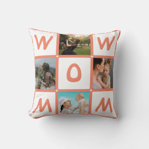 Modern Multi Photo Grid Cute WOW MOM Gift Cushion