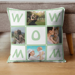 Modern Multi Photo Grid Cute WOW MOM Gift Cushion