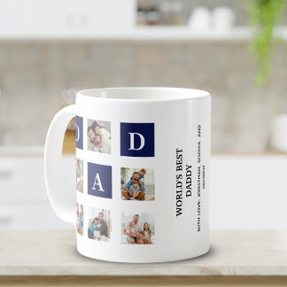 Modern multi-photo grid for dad Blue Coffee Mug
