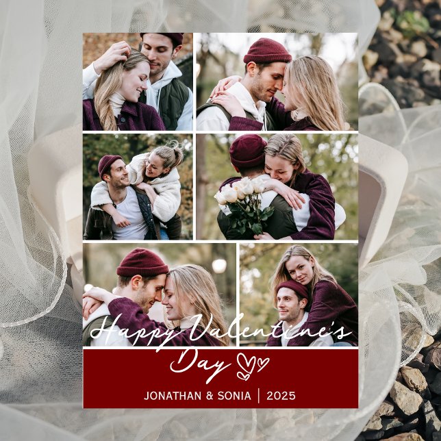 Modern Multi-Photo Grid Valentines Greeting Holiday Card (Creator Uploaded)