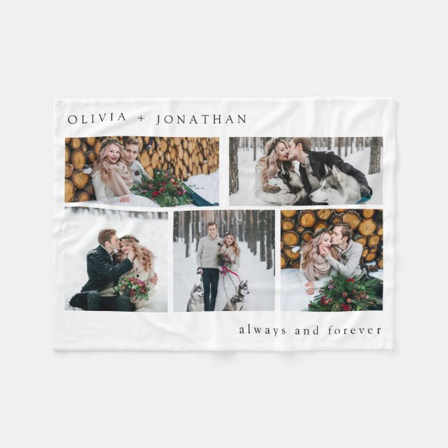 Modern Multi Photo Grid with Names Fleece Blanket (Front (Horizontal))