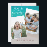 Modern multi photo ocean beach christmas holidays<br><div class="desc">Modern geometric multi photo ocean beach modern travel adventure christmas card. Featuring on trend script text and stunning beach ocean photography. Part of a collection.</div>