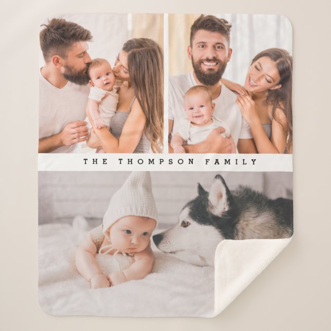 Modern Multi Photo Personalised Simple Home Family Sherpa Blanket (Front)