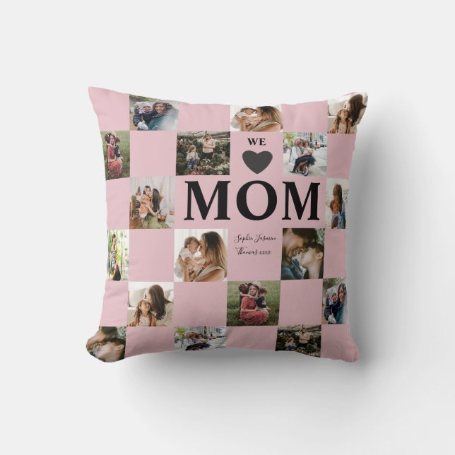 Modern Multi Photo Pink & Purple Mum Throw Pillow (Front)