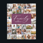 Modern multi photo purple script family elegant fleece blanket<br><div class="desc">Modern minimal multi photo script family. With space for 34 photographs. Ideal gift available for mums,  dads,  grand,  grandad of any family members,  Christmas,  anniversary,  birthday,  mothers day and fathers day. Stunning purple elegant script text.</div>