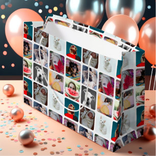 Modern Multi Photo Square Instagram Pattern Large Gift Bag