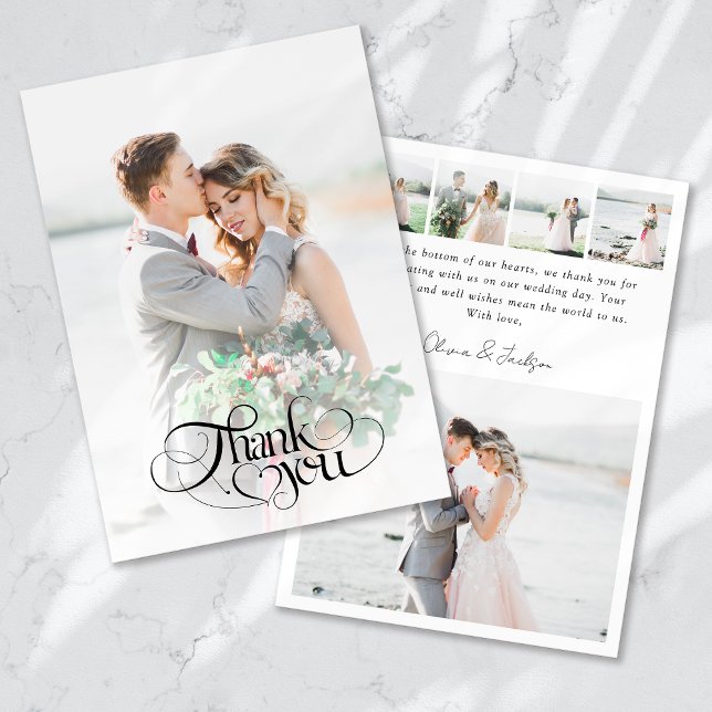 Modern Multi Picture Calligraphy Wedding Thank You Card (Creator Uploaded)