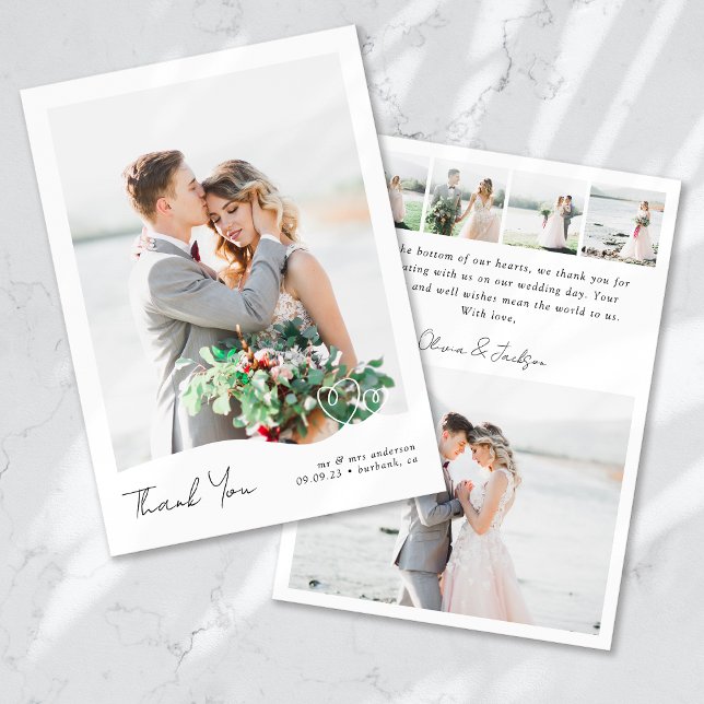 Modern Multi Picture Hearts Wedding Thank You Card (Creator Uploaded)
