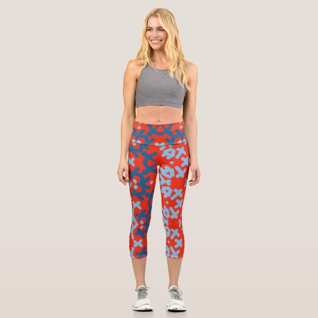 Modern multicolor all over fabric abstract pattern capri leggings (Front)
