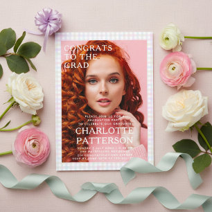 Modern Multicolor Gingham Photo Graduation Party Acrylic Invitations