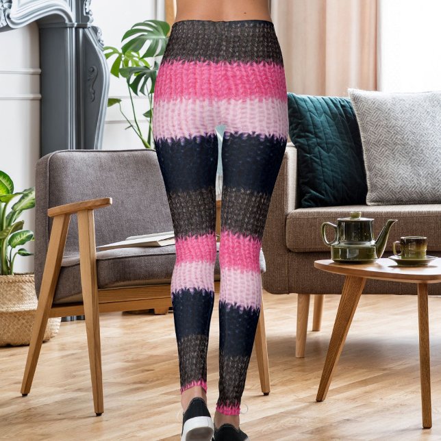 Modern Multicolor Striped Knitted Woolen Texture Leggings (Creator Uploaded)