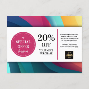 Modern Multicolor Swirls Coupon Discount Postcard