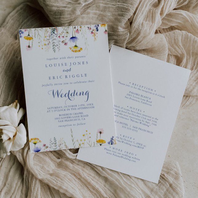 Modern Multicolor Wildflower Front & Back Wedding Invitation (Creator Uploaded)