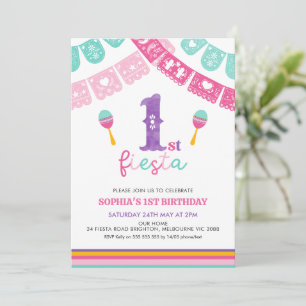 Modern Multicolored Girls Fiesta 1st Birthday  Invitation