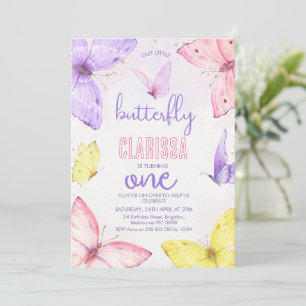 Modern Multicolored Little Butterfly 1st Birthday Invitation