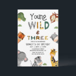 Modern Multicolored Safari Wild and Three Birthday Invitation<br><div class="desc">Modern Multicolored Safari Wild One 1st Birthday Invitation 

Cute and simple safari themed third birthday invitation for a boy featuring seven jungle animals and some multi patterned text.  This young,  wild and three birthday invitation is ideal for a safari themed third birthday for a boy.</div>