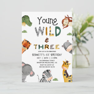 Modern Multicolored Safari Wild and Three Birthday Invitation