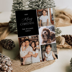 Modern Multiple Photos Christmas Card Black