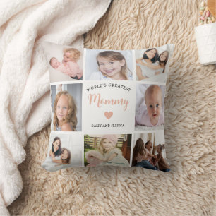 Modern Mum 8 Photo Collage Pink Heart Cushion