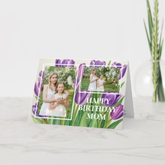 Modern Mum Birthday Photo Stylish Purple Tulip Card